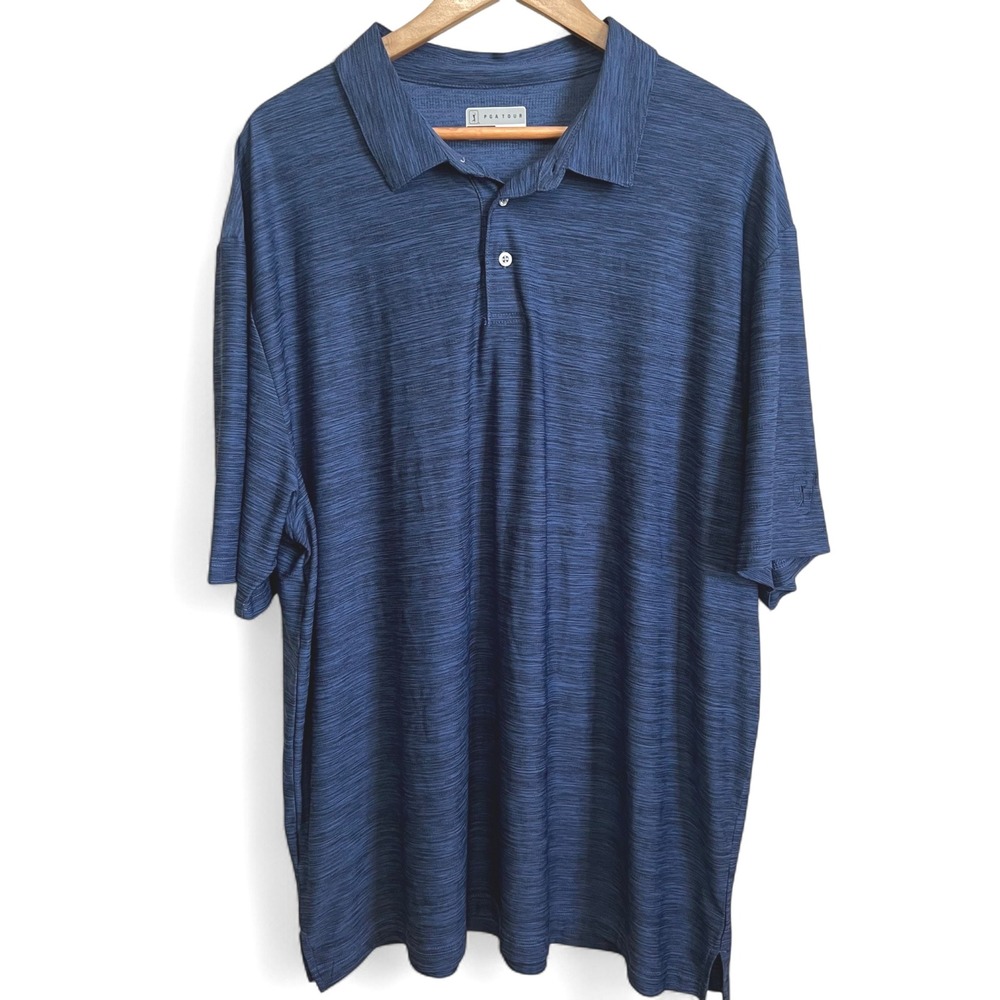 PGA TOUR Men's Airflux Golf Polo Blue Heather Size XXL Stretch Performance Shirt